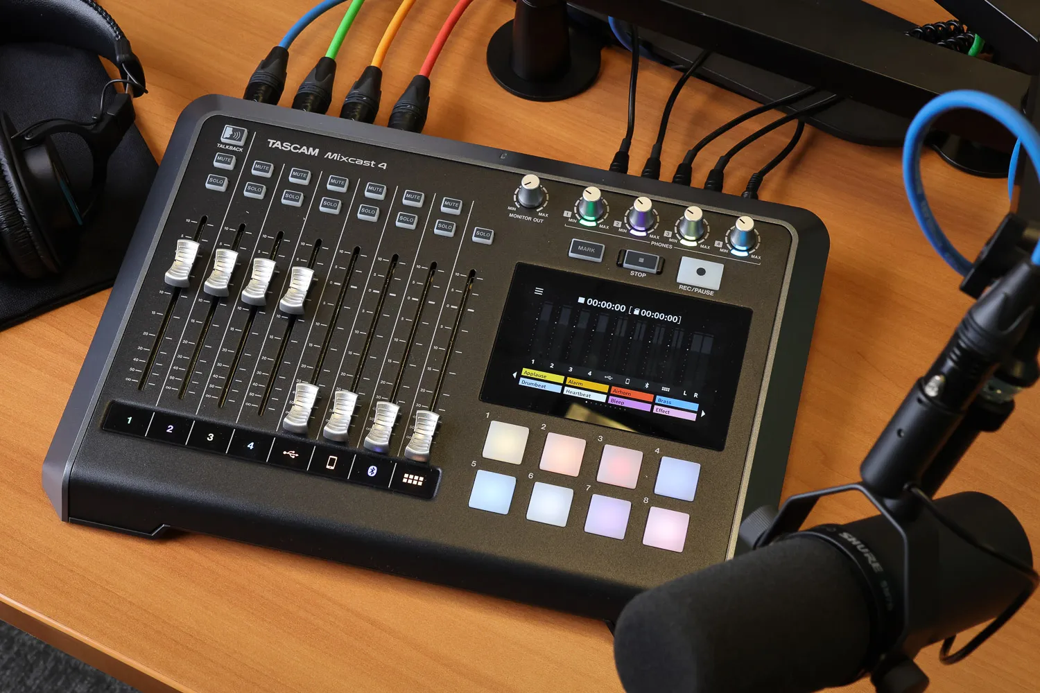 Tascam MixCast 4 Recorder with 4x Shure SM7B Microphones