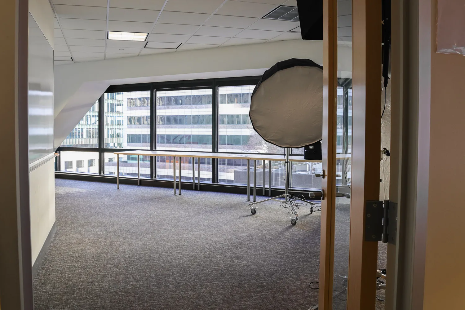 Wide open room and tables for equipment prep